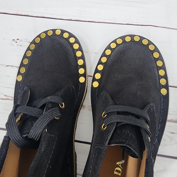 Prada Studded Lace-Up Desert Chukka Boots in Black Nubuck 35 5 - Picture 3 of 9